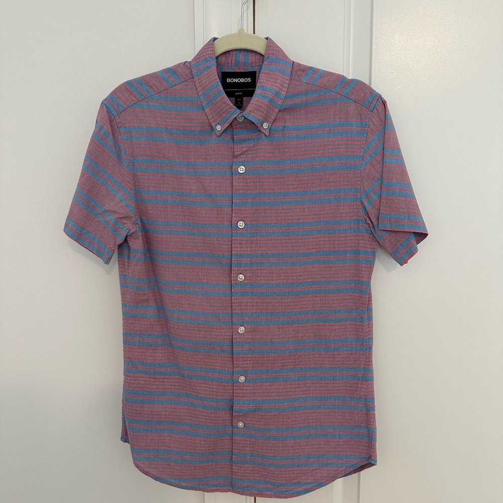 Bonobos Casual Button Down Shirt - Blue and Pink Stripes